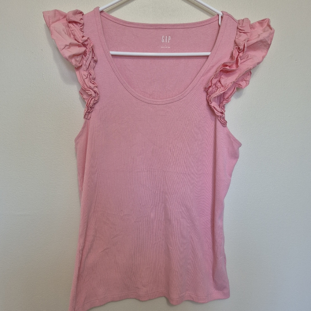 Gap Women’s Pink Ruffle Sleeve Tank Top – Size Large - Picture 3 of 6